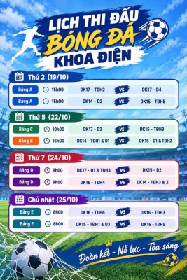 ⚽ LỊCH THI ĐẤU TUẦN 4 – GIẢI BÓNG ĐÁ NAM KHOA ĐIỆN 🔥